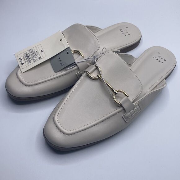 Women's Sandy Mule Flats with Memory Foam Insole - A New Day 10 Bone - Picture 1 of 6